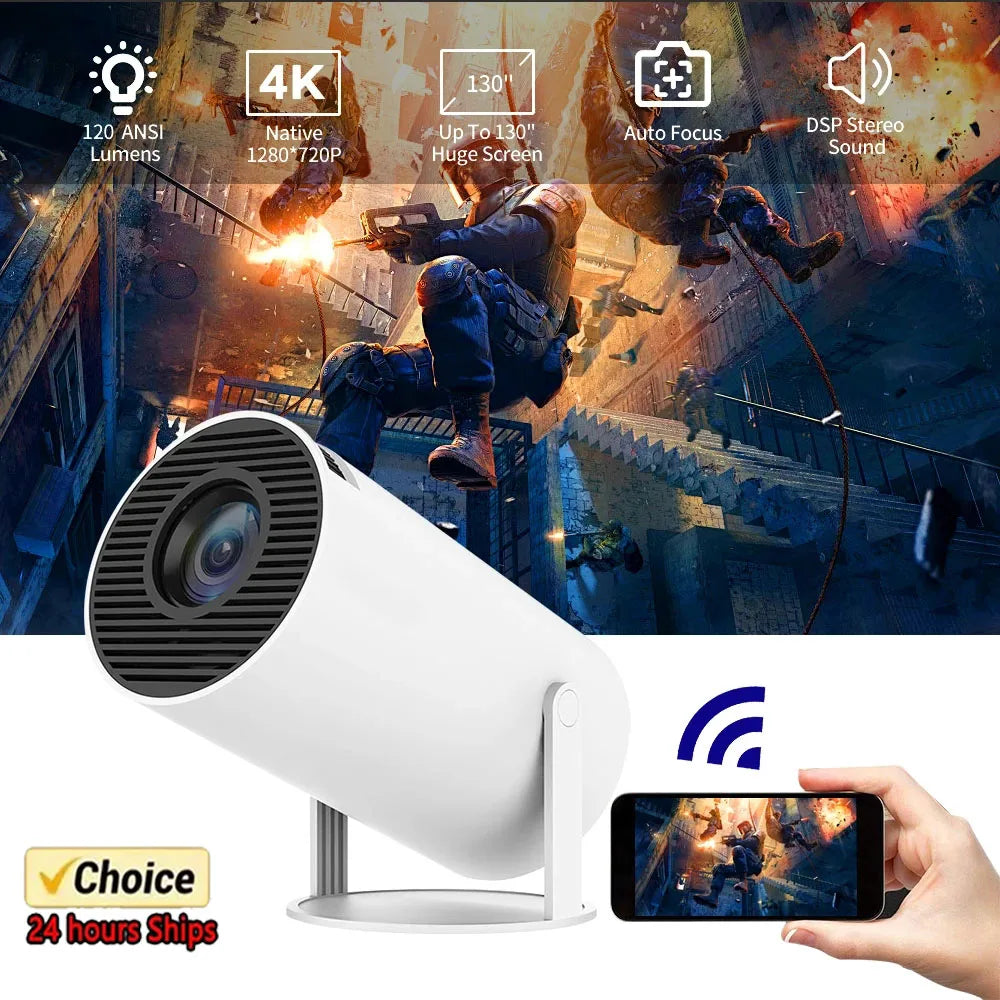 New 2024 4K Android 11 Dual Wifi6 200 ANSI Allwinner H713 BT5.0 1080P 1280*720P Home Cinema Outdoor Portable Projetor